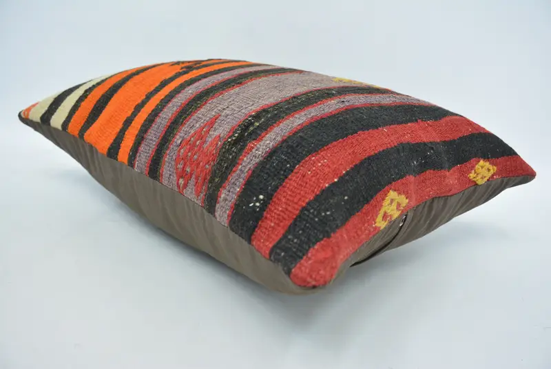 Antique Pillows, Bolster Throw Cushion Case, Kilim Cushion Sham, Kilim Pillow Cover, 16x24 Orange Cushion Cover, Cushion Case - 6