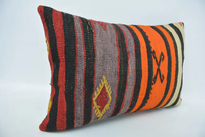 Antique Pillows, Bolster Throw Cushion Case, Kilim Cushion Sham, Kilim Pillow Cover, 16x24 Orange Cushion Cover, Cushion Case - 3