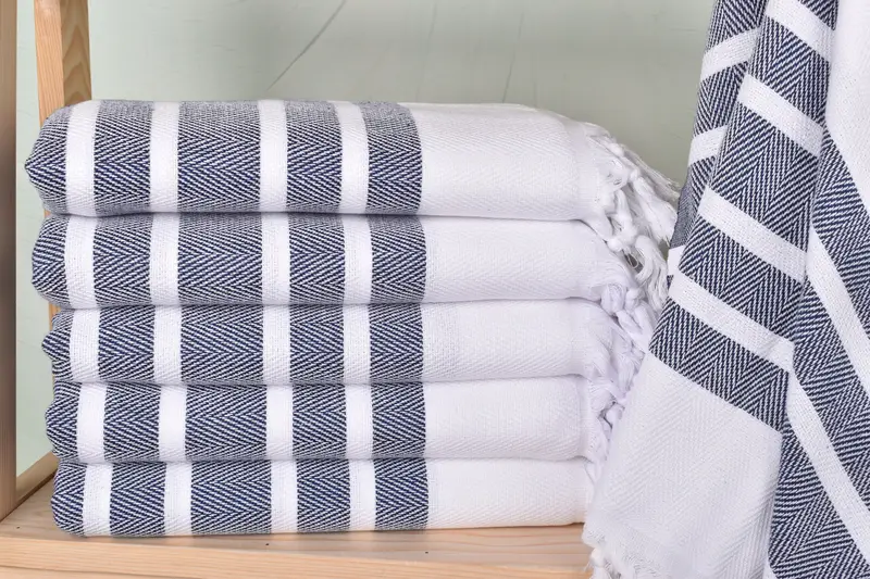 Personalized Beach Towel Navy Chevron Organic Cotton/Linen, 40x71 Inches