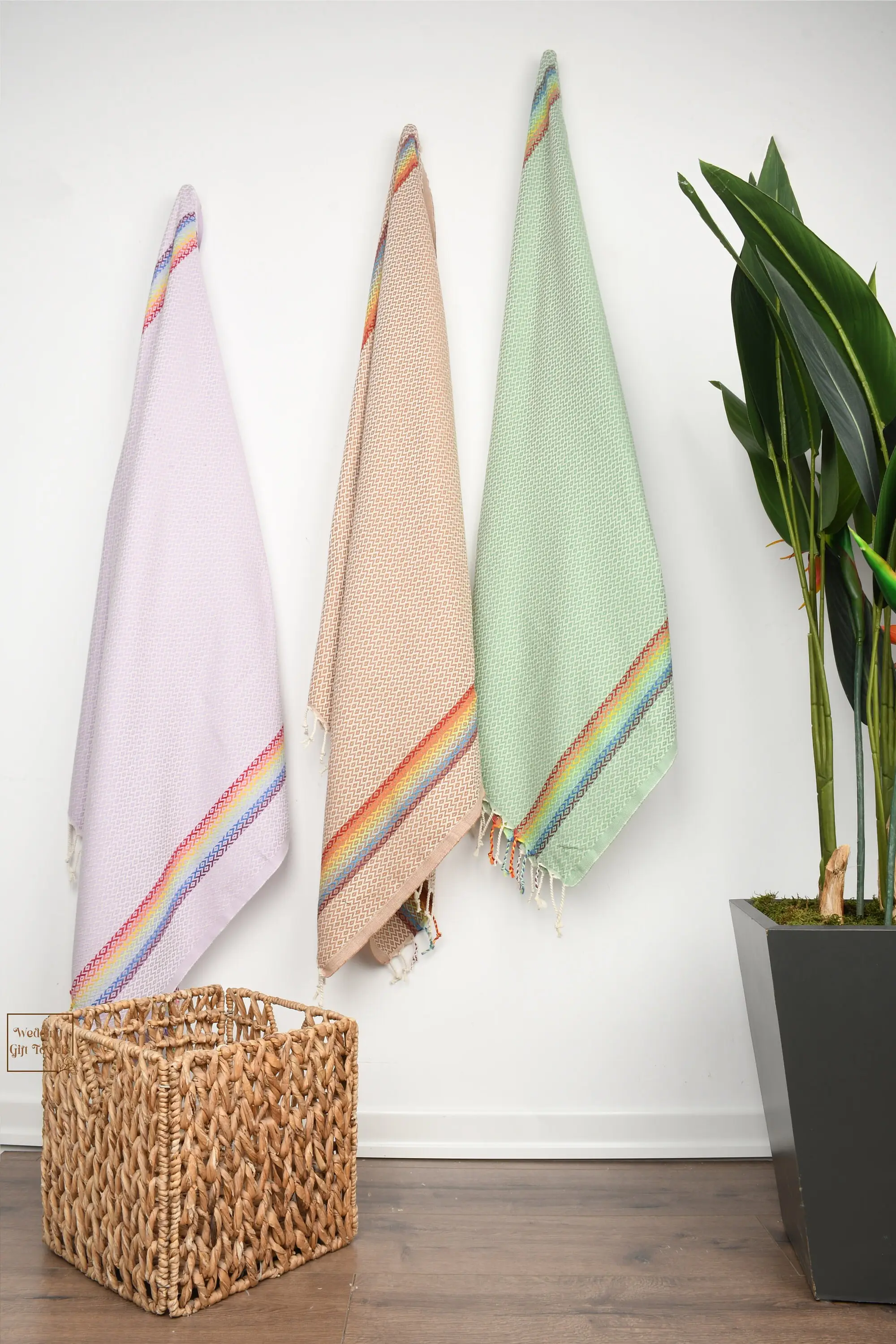 Cotton Diamond Beach Towel Beige Art Deco, 70x40 Inches - 1