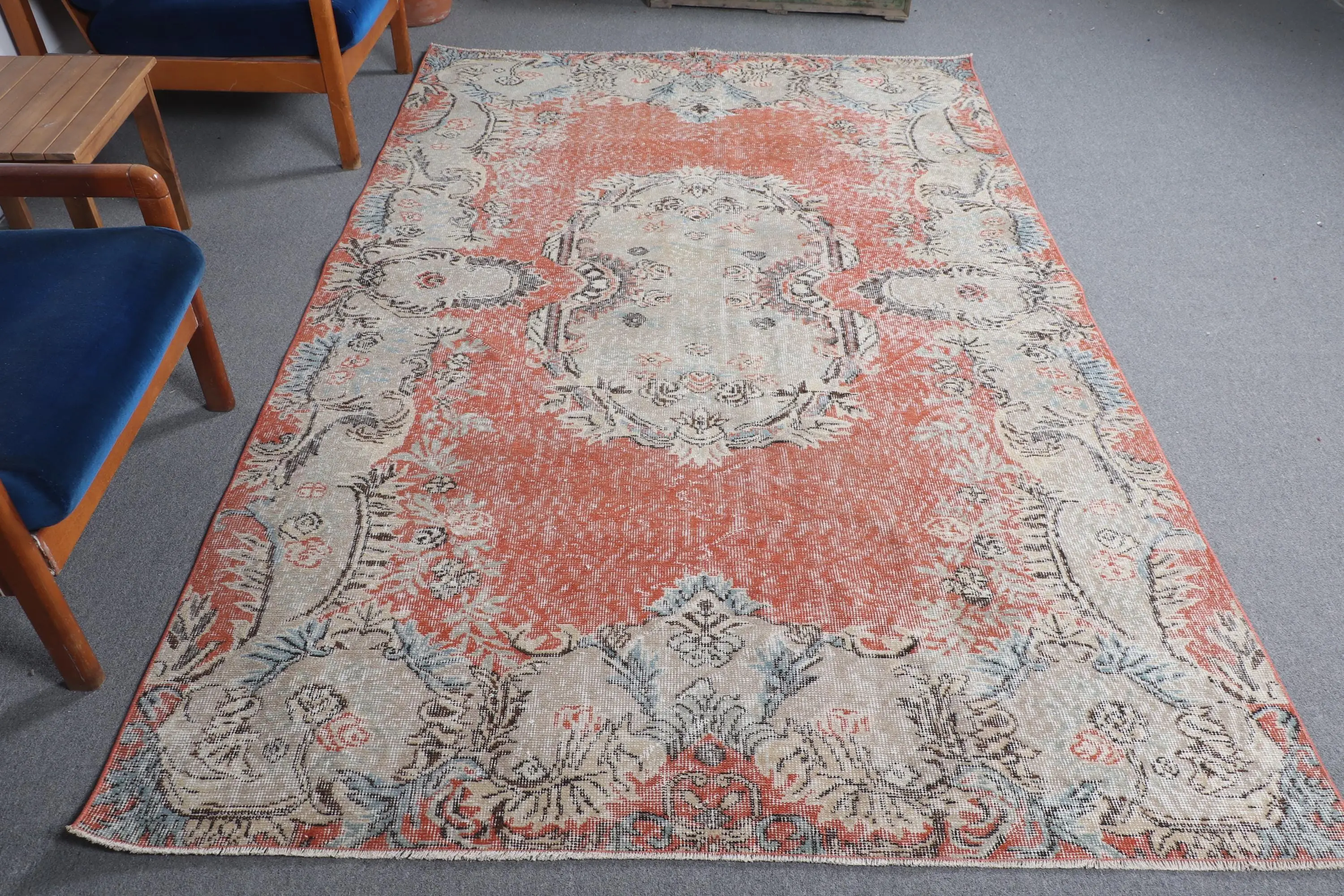 Türkischer 5,6x8,9 ft Teppich, Vintage Teppich, roter Patchwork Wollteppich - 1
