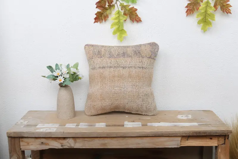 Beige & Bronze besticktes Wurfkissen, vielseitiges 12x12 Kissen