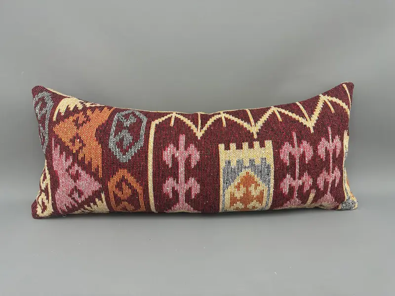 Pillow Sham, Kilim Rug Cushion Case, Turkish Kilim Pillow, Pastel Pillow Cover, Antique Pillows, Car Cushion, Boho Pillow, 16x36 Red Pillow Cover - 4