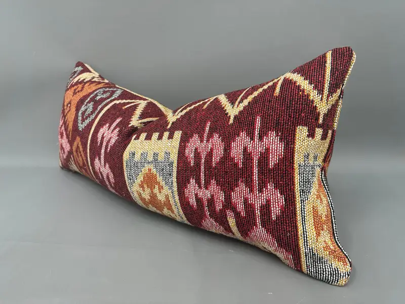 Pillow Sham, Kilim Rug Cushion Case, Turkish Kilim Pillow, Pastel Pillow Cover, Antique Pillows, Car Cushion, Boho Pillow, 16x36 Red Pillow Cover - 3