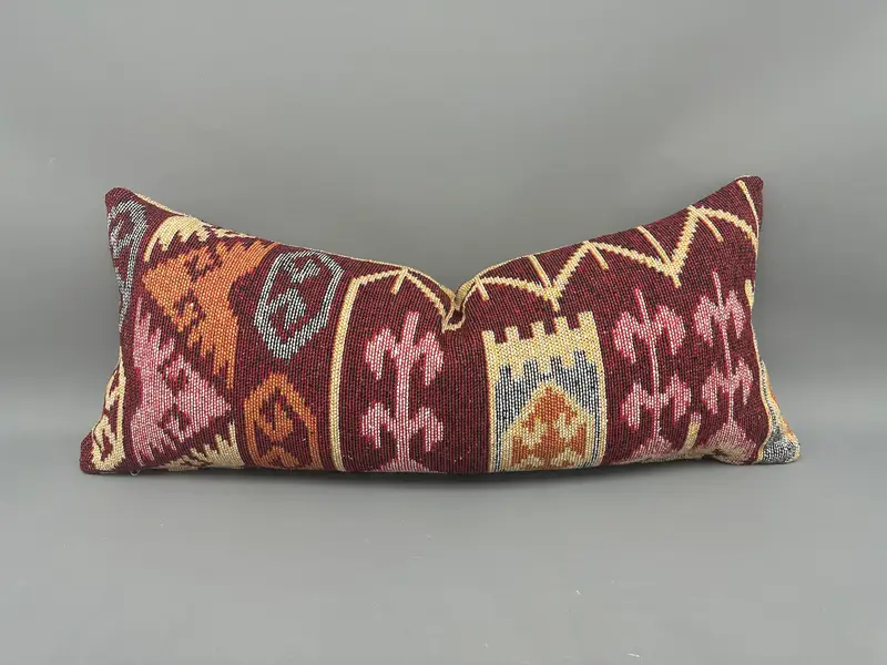 Pillow Sham, Kilim Rug Cushion Case, Turkish Kilim Pillow, Pastel Pillow Cover, Antique Pillows, Car Cushion, Boho Pillow, 16x36 Red Pillow Cover - 1