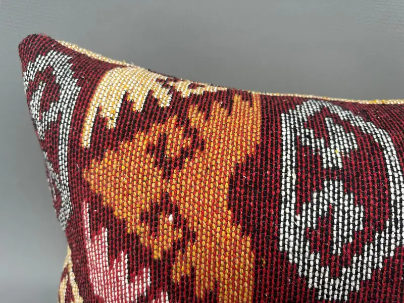 Pillow Sham, Kilim Rug Cushion Case, Turkish Kilim Pillow, Pastel Pillow Cover, Antique Pillows, Car Cushion, Boho Pillow, 16x36 Red Pillow Cover - 5
