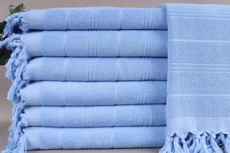 Monogrammed Hand Towel, Baby Blue Striped Terry Towel, 18x40 Inches