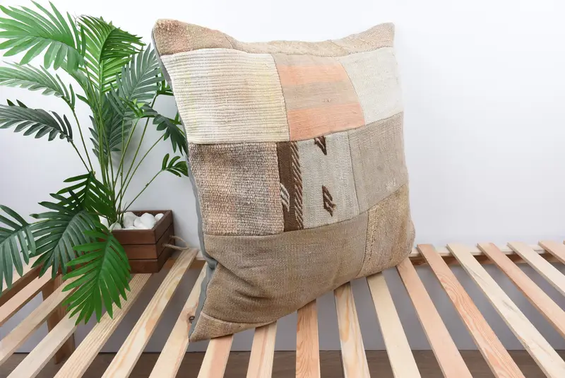 28x28 Beige Pillow Sham, Handmade Kilim Cushion, Cushion Cover, Interior Designer Pillow, Turkish Pillow, Chair Pillow Case, Ikat Cushion Case - 4