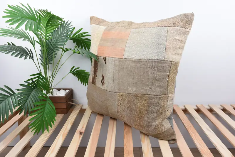 28x28 Beige Pillow Sham, Handmade Kilim Cushion, Cushion Cover, Interior Designer Pillow, Turkish Pillow, Chair Pillow Case, Ikat Cushion Case - 5