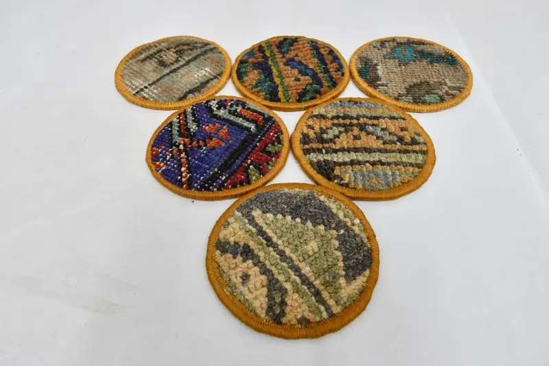 Posavasos redondos bohemios, posavasos de alfombras azules y verdes