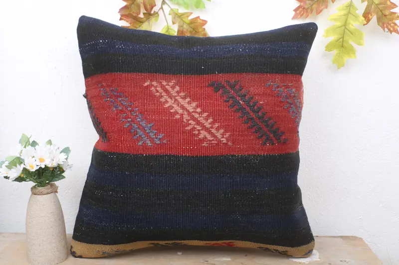 Indoor Pillow Cover, Handmade Kilim Cushion, Pillow Sham, 18x18 Red Pillow, Vintage Kilim Throw Pillow, Garden Pillow Sham, Interior Designer Pillow - 2
