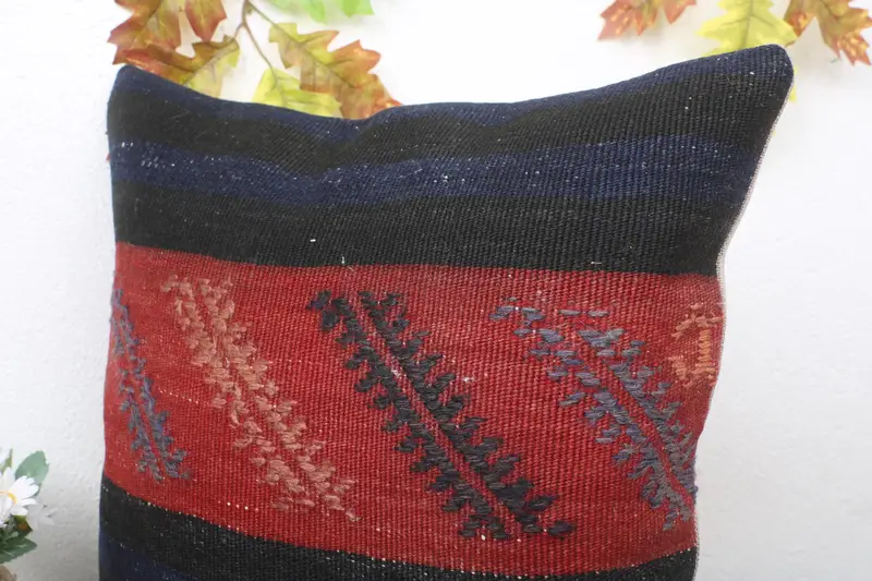 Indoor Pillow Cover, Handmade Kilim Cushion, Pillow Sham, 18x18 Red Pillow, Vintage Kilim Throw Pillow, Garden Pillow Sham, Interior Designer Pillow - 5