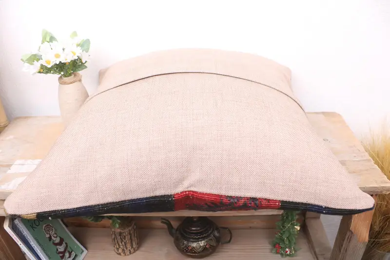 Indoor Pillow Cover, Handmade Kilim Cushion, Pillow Sham, 18x18 Red Pillow, Vintage Kilim Throw Pillow, Garden Pillow Sham, Interior Designer Pillow - 7