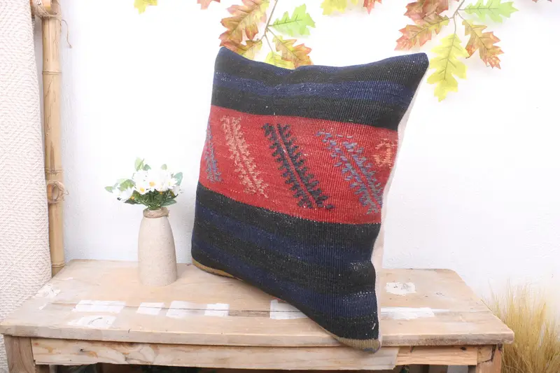 Indoor Pillow Cover, Handmade Kilim Cushion, Pillow Sham, 18x18 Red Pillow, Vintage Kilim Throw Pillow, Garden Pillow Sham, Interior Designer Pillow - 4