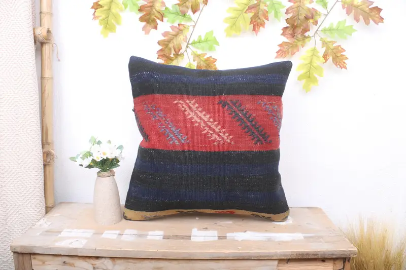Indoor Pillow Cover, Handmade Kilim Cushion, Pillow Sham, 18x18 Red Pillow, Vintage Kilim Throw Pillow, Garden Pillow Sham, Interior Designer Pillow - 1
