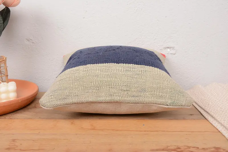Pillow Case, 14x14 Beige Cushion, Nautical Throw Cushion Case, Turkish Kilim Pillow, Sofa Cushion Case, Antique Pillows, Pillow for Couch - 5