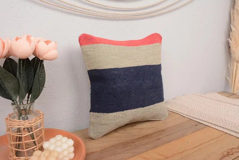 Pillow Case, 14x14 Beige Cushion, Nautical Throw Cushion Case, Turkish Kilim Pillow, Sofa Cushion Case, Antique Pillows, Pillow for Couch - 1