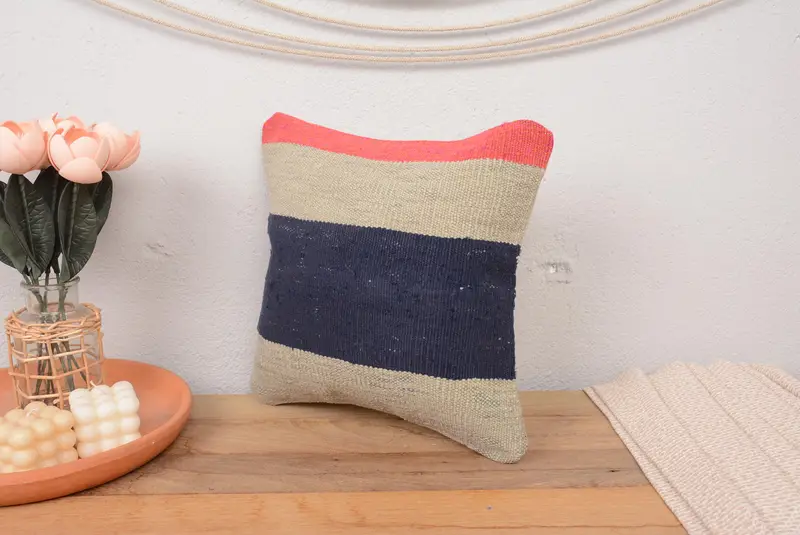 Pillow Case, 14x14 Beige Cushion, Nautical Throw Cushion Case, Turkish Kilim Pillow, Sofa Cushion Case, Antique Pillows, Pillow for Couch - 4