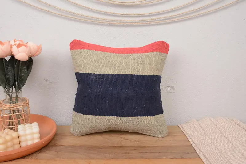 Pillow Case, 14x14 Beige Cushion, Nautical Throw Cushion Case, Turkish Kilim Pillow, Sofa Cushion Case, Antique Pillows, Pillow for Couch - 2