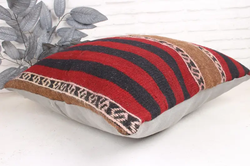 Boho Pillow, Ethnical Kilim Rug Pillow, Pillow, 24x24 Red Pillow Sham, Kilim Pillow Cover, Boho Chic Pillow Case, Turkish Corner Cushion - 6
