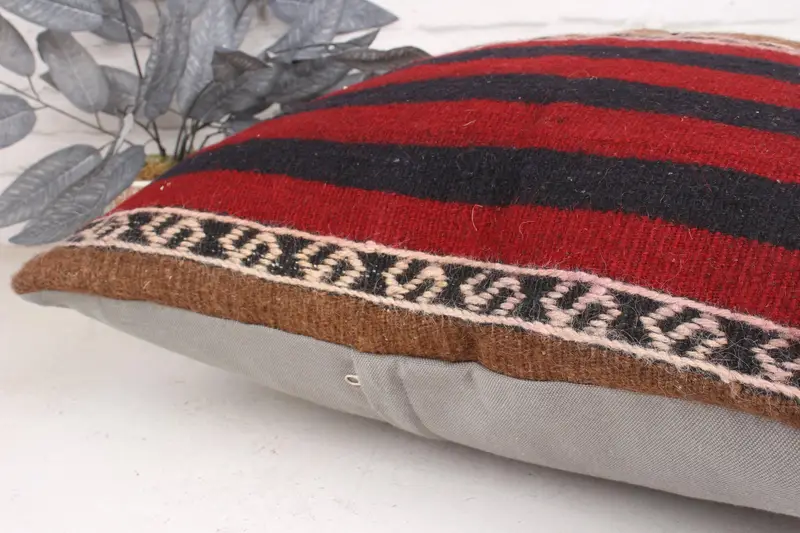Boho Pillow, Ethnical Kilim Rug Pillow, Pillow, 24x24 Red Pillow Sham, Kilim Pillow Cover, Boho Chic Pillow Case, Turkish Corner Cushion - 7