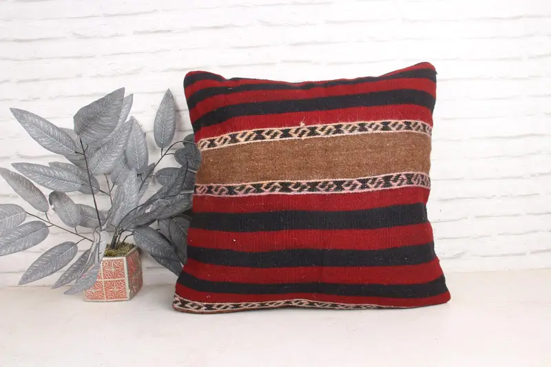 Boho Pillow, Ethnical Kilim Rug Pillow, Pillow, 24x24 Red Pillow Sham, Kilim Pillow Cover, Boho Chic Pillow Case, Turkish Corner Cushion - 1