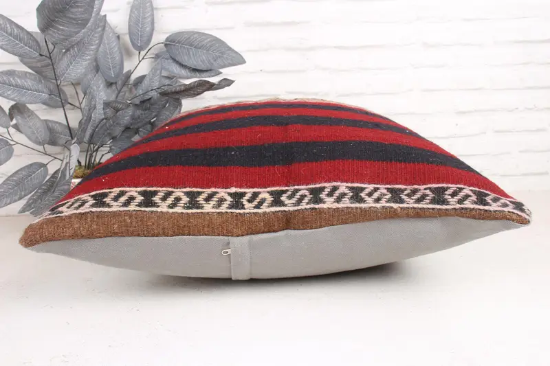Boho Pillow, Ethnical Kilim Rug Pillow, Pillow, 24x24 Red Pillow Sham, Kilim Pillow Cover, Boho Chic Pillow Case, Turkish Corner Cushion - 5