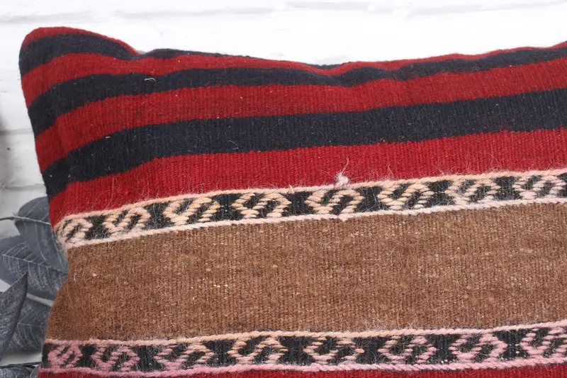 Boho Pillow, Ethnical Kilim Rug Pillow, Pillow, 24x24 Red Pillow Sham, Kilim Pillow Cover, Boho Chic Pillow Case, Turkish Corner Cushion - 2