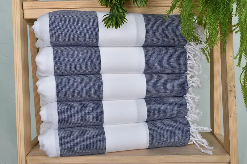 Striped Tea Towel Navy Cotton Hand Towel, 40x24 Inches