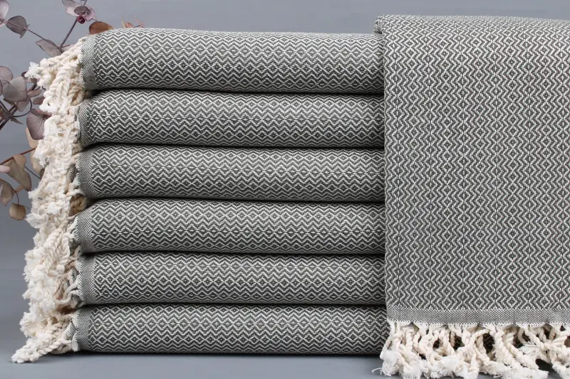 Bath Towel Organic Cotton Diamond 38x71 Inches, Beige, Handmade, Customizable