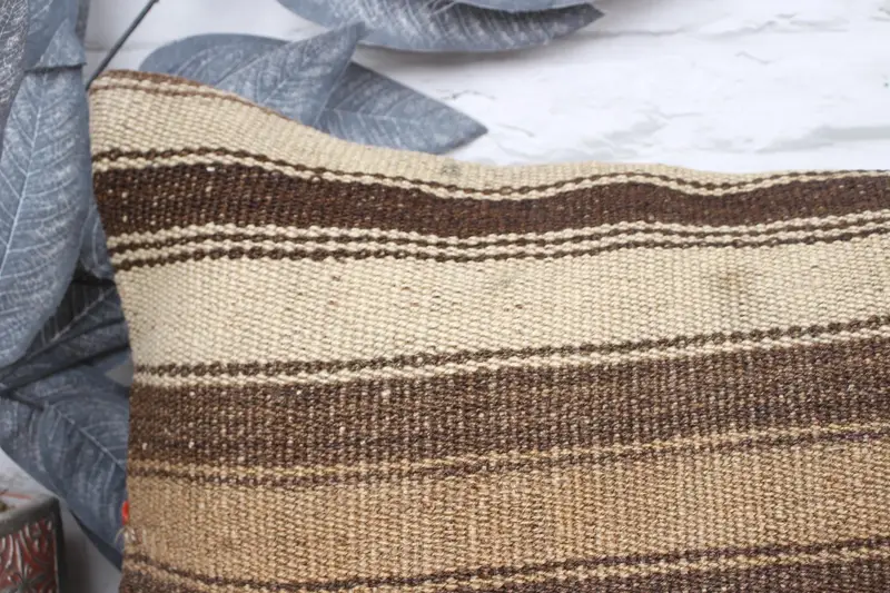 Pillow for Couch, Kilim Pillow Cover, Boho Pillow Sham Cover, Cushion Case, Wool Kilim Pillow Pillow Cover, 12x24 Beige Cushion Cover - 2