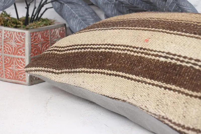 Pillow for Couch, Kilim Pillow Cover, Boho Pillow Sham Cover, Cushion Case, Wool Kilim Pillow Pillow Cover, 12x24 Beige Cushion Cover - 7