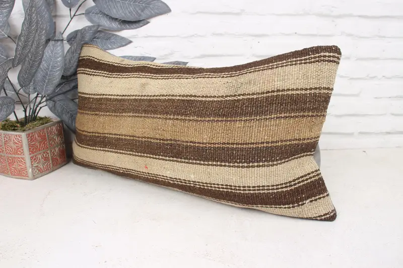 Pillow for Couch, Kilim Pillow Cover, Boho Pillow Sham Cover, Cushion Case, Wool Kilim Pillow Pillow Cover, 12x24 Beige Cushion Cover - 4