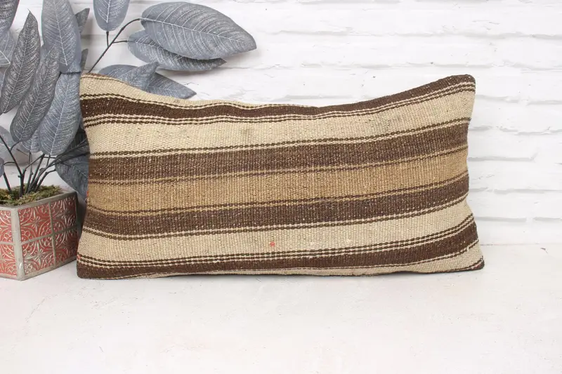 Pillow for Couch, Kilim Pillow Cover, Boho Pillow Sham Cover, Cushion Case, Wool Kilim Pillow Pillow Cover, 12x24 Beige Cushion Cover - 1