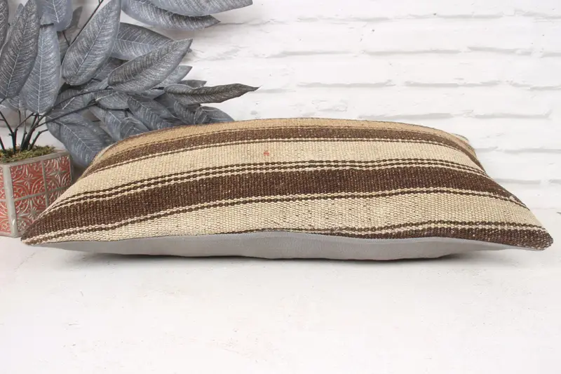 Pillow for Couch, Kilim Pillow Cover, Boho Pillow Sham Cover, Cushion Case, Wool Kilim Pillow Pillow Cover, 12x24 Beige Cushion Cover - 5