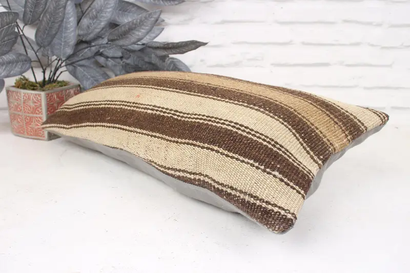 Pillow for Couch, Kilim Pillow Cover, Boho Pillow Sham Cover, Cushion Case, Wool Kilim Pillow Pillow Cover, 12x24 Beige Cushion Cover - 6