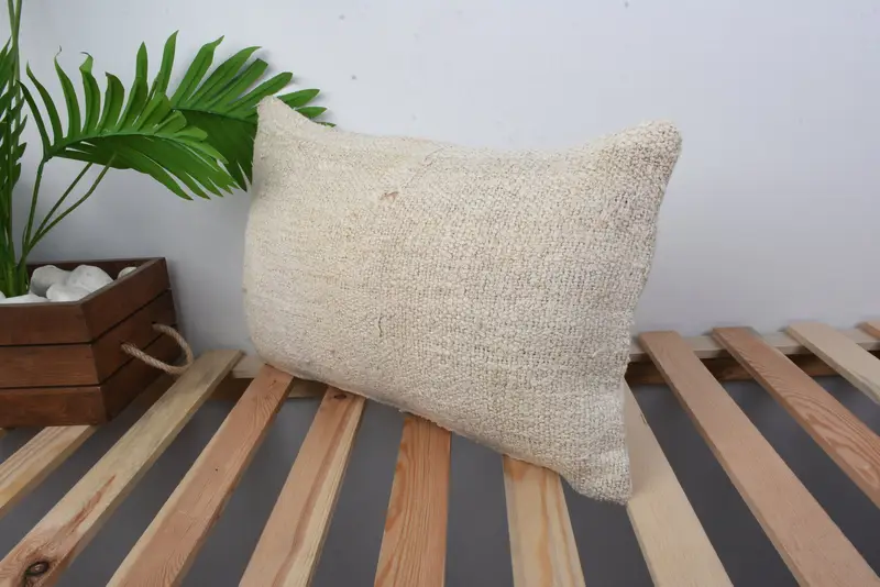 Cushion, Home Decor Pillow, Vintage Kilim Throw Pillow, 12x20 Beige Pillow Cover, Antique Pillows, Decorative Throw Cushion Case - 5