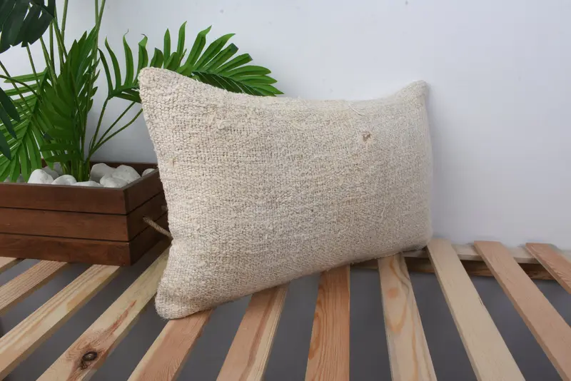 Cushion, Home Decor Pillow, Vintage Kilim Throw Pillow, 12x20 Beige Pillow Cover, Antique Pillows, Decorative Throw Cushion Case - 4