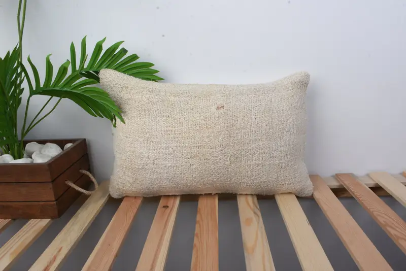 Cushion, Home Decor Pillow, Vintage Kilim Throw Pillow, 12x20 Beige Pillow Cover, Antique Pillows, Decorative Throw Cushion Case - 1