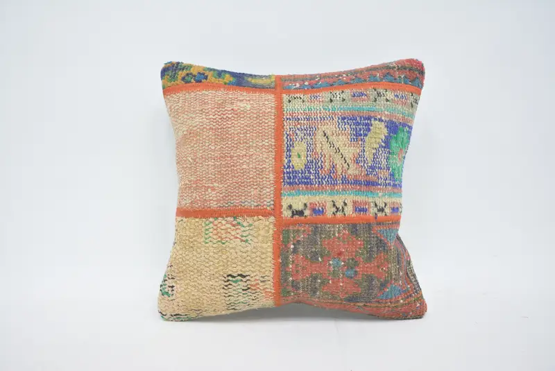 Vintage Kilim Pillow, Vintage Kilim Throw Pillow, Pillow Case, 16x16 Blue Pillow Sham, Floor Pillow Sham, Boho Pillow, Boho Throw Pillow - 1