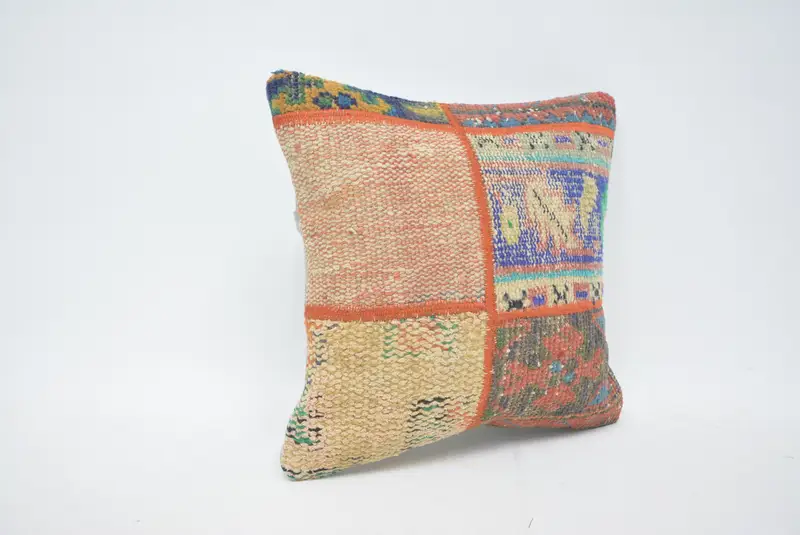 Vintage Kilim Pillow, Vintage Kilim Throw Pillow, Pillow Case, 16x16 Blue Pillow Sham, Floor Pillow Sham, Boho Pillow, Boho Throw Pillow - 3