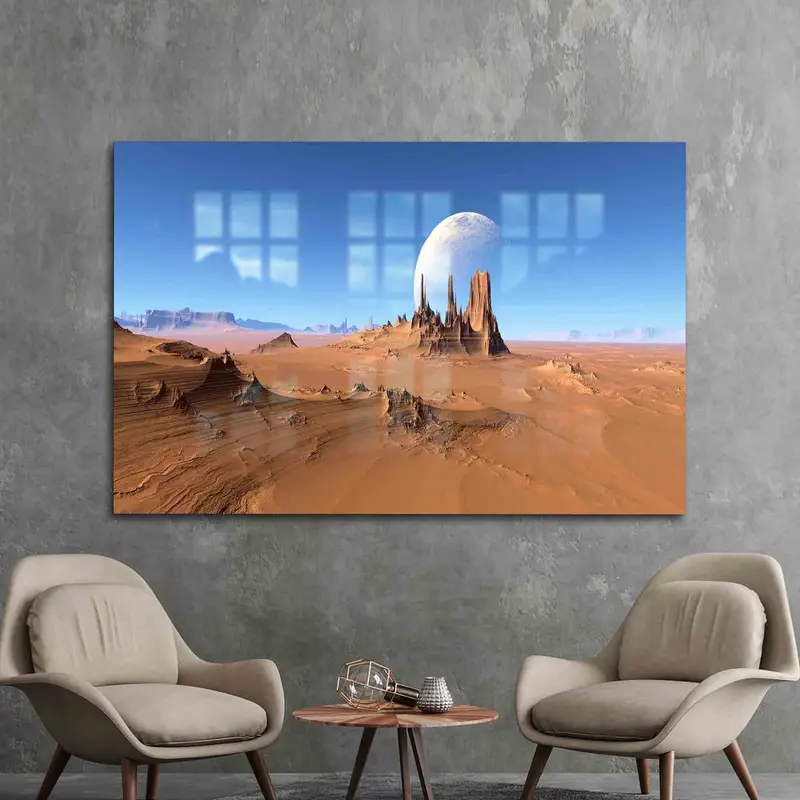 エレガントなプリントガラス: 抽象的な惑星と月の風景デザイン