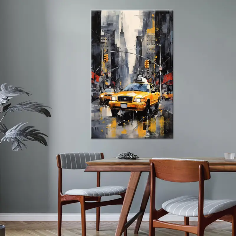 Eleganter Regentag-Stadtbild-Leinwanddruck – moderne Bürodekoration