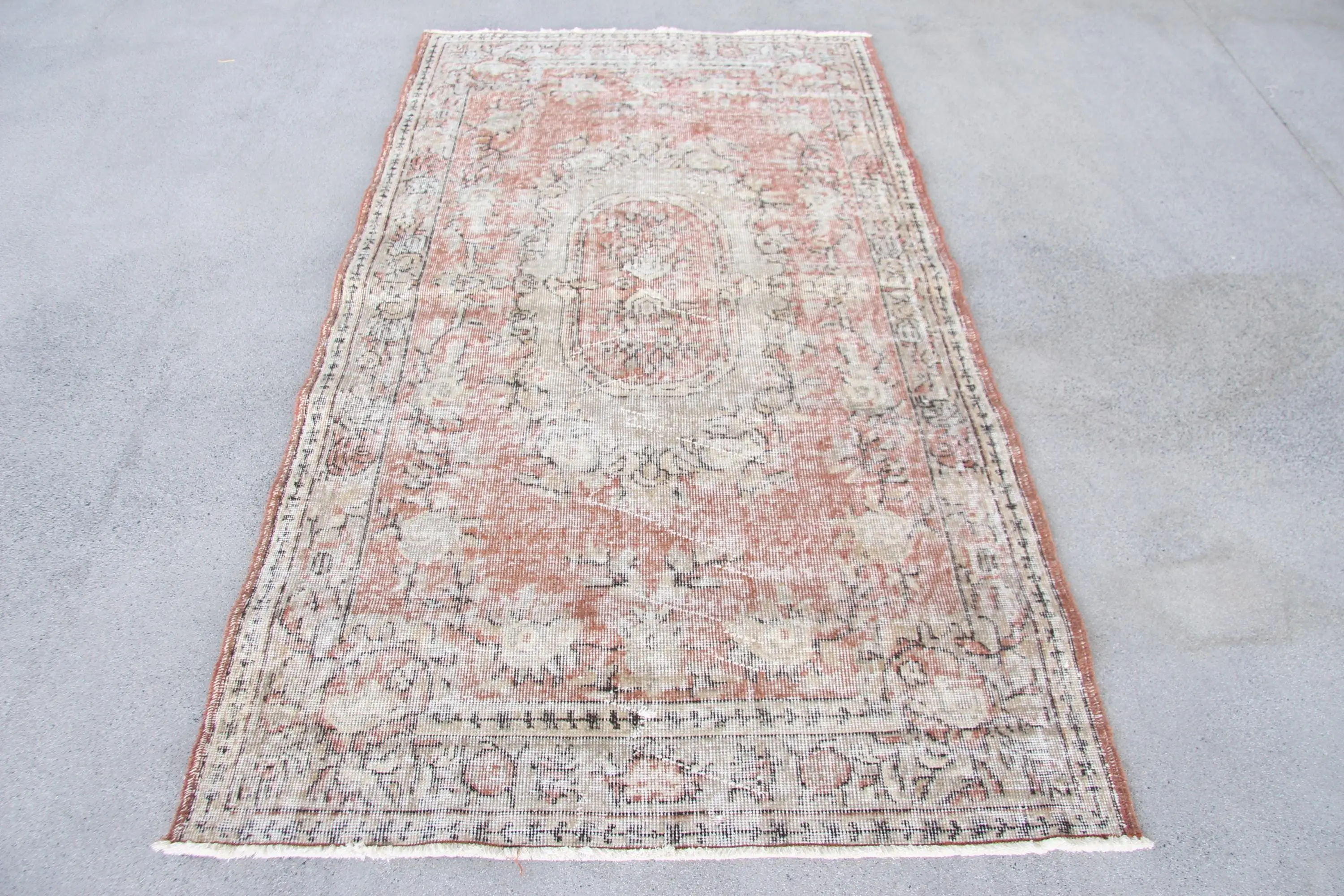 Vintage Rug, 3.9x7.1 ft Area Rug, Red Oriental Wool Turkish Rug - 1