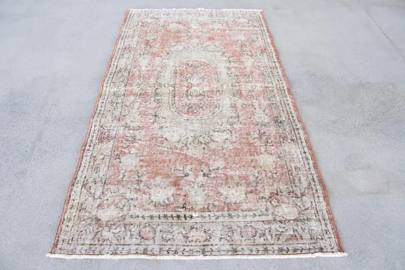 3,9x7,1 ft Halı, Zarif Oryantal Turuncu ve Gri Tasarım