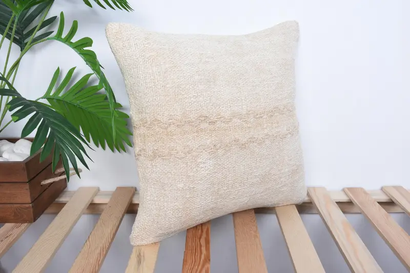 Pillow for Sofa, Retro Pillow Sham, Decorative Bolster Pillow Case, Pillow, Kilim Pillow, 16x16 Beige Cushion, Interior Designer Pillow - 4