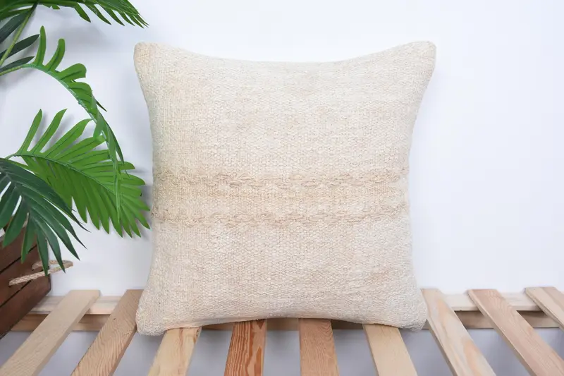 Pillow for Sofa, Retro Pillow Sham, Decorative Bolster Pillow Case, Pillow, Kilim Pillow, 16x16 Beige Cushion, Interior Designer Pillow - 1