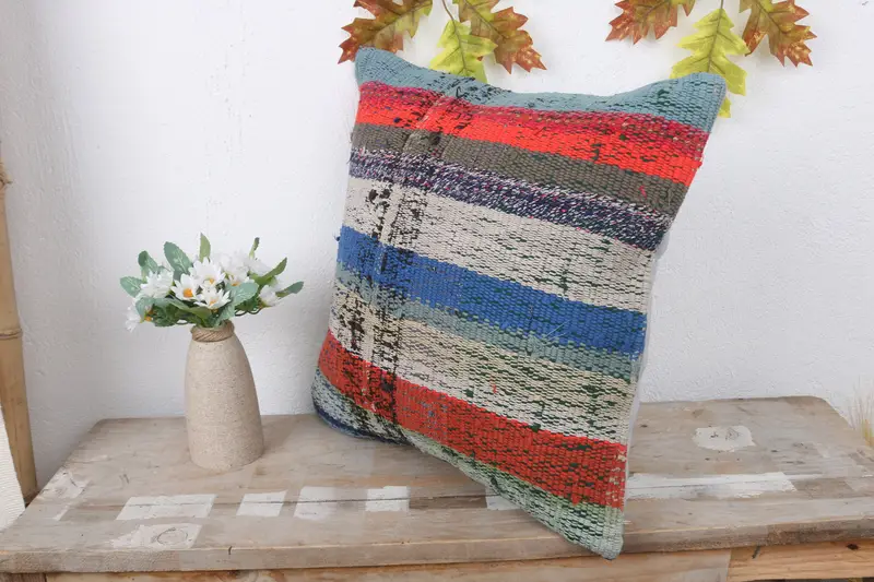 Vintage Kilim Throw Pillow, Vintage Kilim Pillow, Nomadic Pillow Sham, Accent Pillow, 16x16 Red Pillow Case, Turkish Kilim Pillow, Cushion - 4