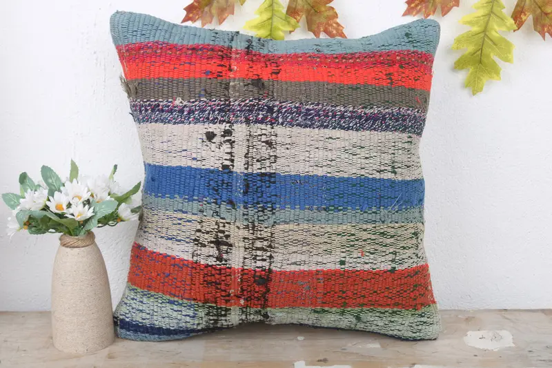 Vintage Kilim Throw Pillow, Vintage Kilim Pillow, Nomadic Pillow Sham, Accent Pillow, 16x16 Red Pillow Case, Turkish Kilim Pillow, Cushion - 2