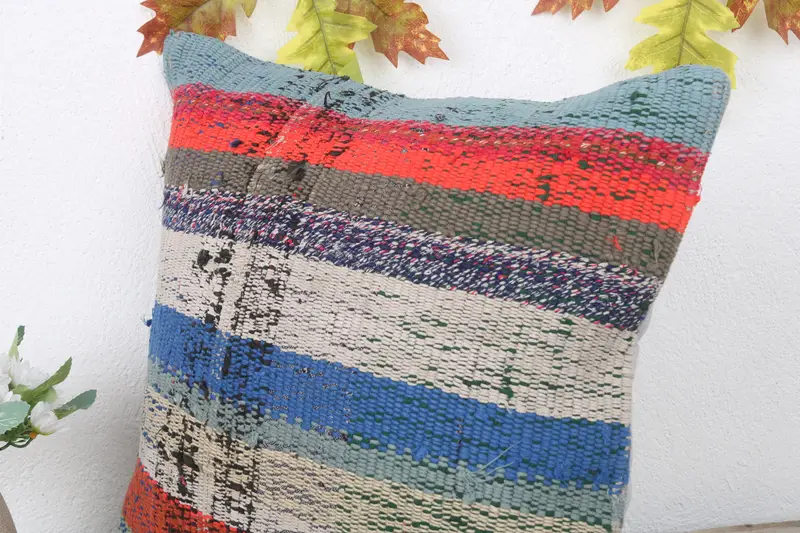 Vintage Kilim Throw Pillow, Vintage Kilim Pillow, Nomadic Pillow Sham, Accent Pillow, 16x16 Red Pillow Case, Turkish Kilim Pillow, Cushion - 5